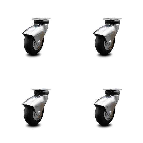 Service Caster 3 Inch Bright Chrome Hooded Neoprene Rubber Top Plate Casters SCC, 4PK SCC-03S310-NPRB-BC-4